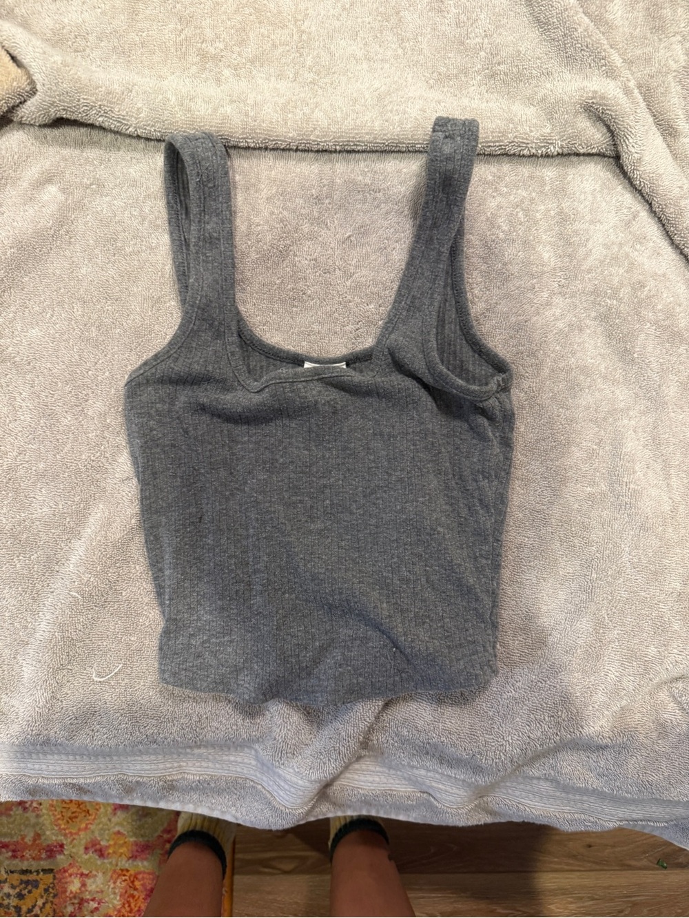 Grey Ribbed Tank Top - Women's Cropped Scoop Neck